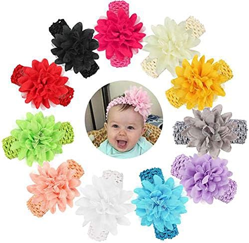 Delleu Baby Girls' Headbands Chiffon Flower Hair Accessories Lace Band Newborn Headwear