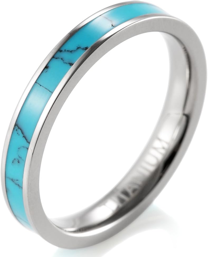 Women's 3mm Titanium Ring with Synthetic Turquoise Inlaid