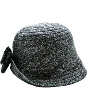 Women's Hat Cloche with Bow, Black with silver