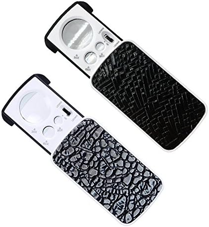 ARTBRIGHT LED Lighted Slide out Pocket Magnifying Glass - 30X 60X and 90X Multi-Power Small Portable Loupe Magnifier with UV Black Light,Best for Jewelry, Diamonds, Gems, Coins, Stamps, Rocks (2 Pack)