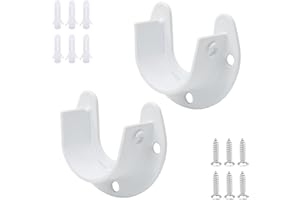 Biaungdo 1 Inch Stainless Steel Closet Rod End Supports, 2 Pcs White Heavy Duty Wardrobe Rod Brackets Closet Pole Sockets Flange Rod Holder, U-Shaped