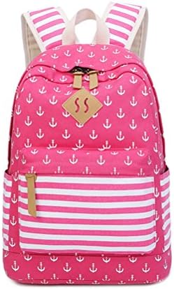 Winnerbag Striped Canvas Printing Backpack Women Fresh High School Students Bag For Teens Japan And Korea Preppy Daily Bagpack Fringe Hot Pink 14 Inches