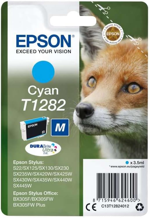 Epson T1282 Cyan Fox DURABrite Ultra Ink Cartridge Genuine