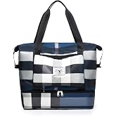 NWLR Foldable Travel Duffel Bag with Shoe Compartment Carry-On Bag B-Blue | Lightweight Waterproof, Dry/Wet Pocket, Large Capacity Weekender Overnight Gym Bag, Trolley Sleeve, Fit Under Airplane Seat