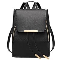 COOFIT Black Faux Leather Backpack for Women Schoolbag Casual Daypack