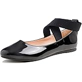 FEVERSOLE Women's Fashion Elastic Ankle Strap Shoes Round Toe Ballet Flat