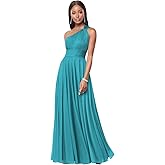 CuteMe Chiffon One Shoulder Bridesmaid Dress for Women Corset Ruched Long Formal Dress with Pockets CC001