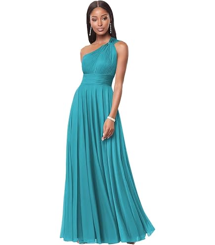 BABYONLINE D.R.E.S.S. Womens One Shoulder Chiffon Bridesmaid Dress A Line Pleated Long Formal Wedding Guest Dress Black 00 : Clothing, Shoes & Jewelry