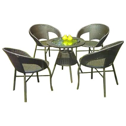 VIRASAT FURNITURE & FURNISHING Garden Use 1 Table with 4 Chairs (without glass) Color-Grey, Rattan & Wicker
