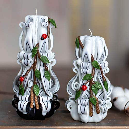 Carved candle handmade"White birch" Exclusive deсorative