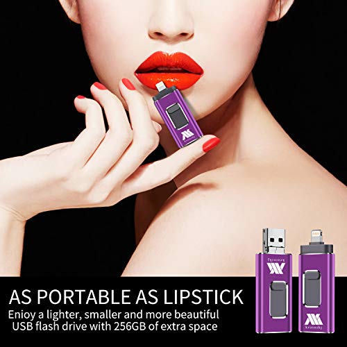 iOS Flash Drive for iPhone Photo Stick 256GB KEAINIKJ Memory Stick USB 3.0 Flash Drive Thumb Drive for iPhone iPad Android and Computers (purple-256gb)