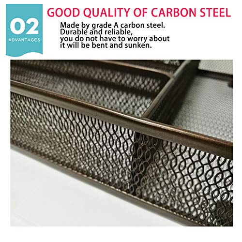 IRSHOME Sturdy Utensil Drawer Organizer, Cutlery Tray, Silverware/Flatware Storage Divider for Kitchen, Mesh Designing with Non-slip Rubber Feet, 5 Compartments, Brown-2 Pack