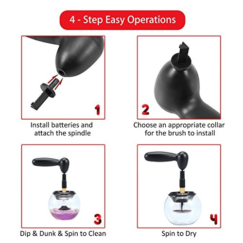 Electric Cosmetic Makeup Brush Cleaner, ELOKI 360 Rotation Cleaner and Dryer Makeup Brush for Deep Thorough Cleaning - Brushes Kit Washing Tools Spinner Cleans(Black) - Thumbnail 4