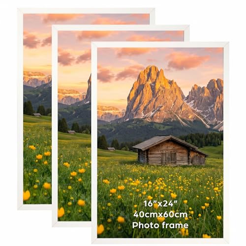 Hoikwo 3 Stück Weiß Bilderrahmen 40x60 cm, Aluminiumrahmen 60x40 cm Perfekt für Poster & Kunstdrucke - Nur für Wandmontage