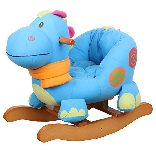 Labebe Child Rocking Horse Toy, Stuffed Animal Rocker Toy, Blue Dinosaur Rocker for Kid 1-3 Years, Wooden Rocking Horse Chair/Outdoor Rocking Horse/Rocker/Animal Ride/Child Rocking Toy/Dragon Rocker