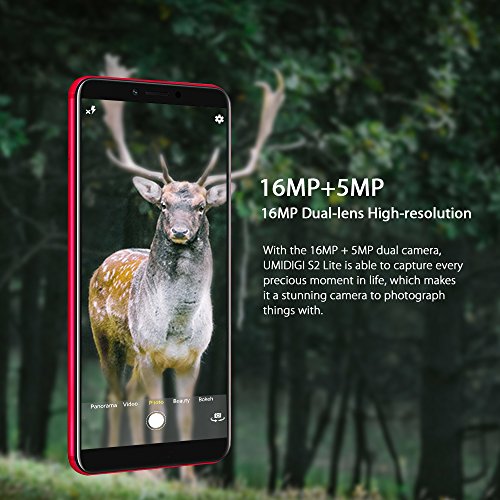 UMIDIGI S2 Lite, 64GB Smartphone libre barato, 6.0 pulgadas HD (pantalla completa 18: 9) 5100mAh- Face ID-1.5GHz Octa Core -4GB RAM + 64GB ROM, 16.0MP + 5.0MP Dual Rear Cameras Type-C, Andriod 7.0--Rojo
