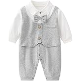 Luu Xianliang Newborn Baby Boy Gentleman Romper Tuxedo One-Piece Outfit with Bow Tie, 100% Cotton Long Sleeve Formal Wear