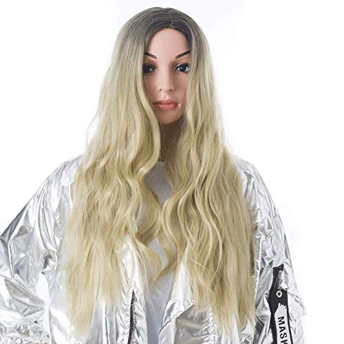 66cm Long Dark Blonde Wig For Women, Elegant Ash Off Blond Color Ombre Hair Wig, 26-inch Of Pure Premium Synthetic Hair Long Wavy Hair WigYUNKAI (Ash Off Blond) - Thumbnail 2