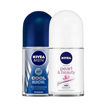 Nivea Deodrant Roll On, Cool Kick, 50ml and NIVEA Anti-Perspirant Roll-On, Pearl & Beauty,