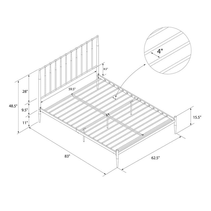 DHP Giulia Modern Metal Platform Bed with Tall Vertical Slat Headboard
