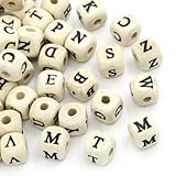 Alphabet Letter Spacer Beads, Larger 10mm x 10mm (3/8), 190 Pc Wooden Cube Letters
