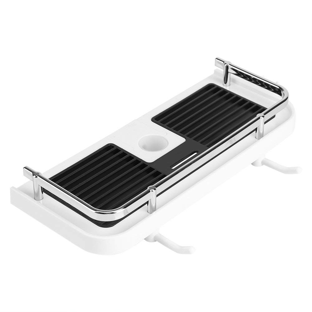 Shower Organizer Storage,Anti Rust Chrome Plated Shower Rod Shampoo Soap Dish Shelves Tray Holder Without Drilling and Gluing Wall Mounted for 24 mm Riser Rail