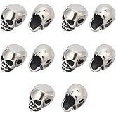 CRAFTYMELODY 10Pcs Stainless Steel Skull Head Beads Halloween Metal Beads Skeleton Loose Beads 10.5x10x8mm Spacer Bead for Necklace Bracelet Jewelry Making DIY Craft Accessories Antique Silver