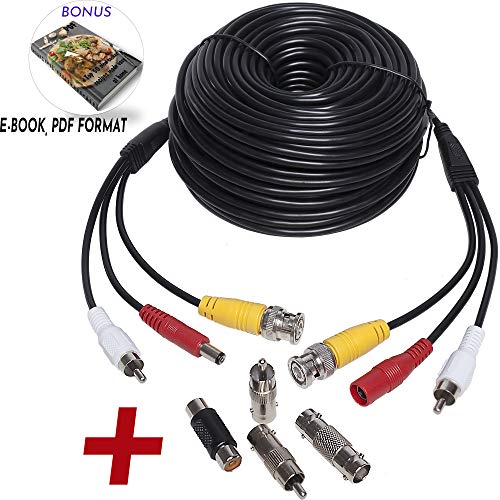 100ft HD Audio Video Security Camera BNC Power Cable - Gift BNC - Pre-Made All-in-One Extension Wire Cord with BNC RCA Connectors 30 m (100 Ft)