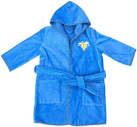 Velour Embroidered Kids Bath Robe,Extremely Soft and Absorbent,Lovely Fire Balloon Design