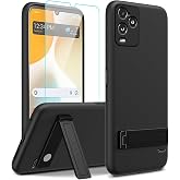 Case for BLU View 5 PRO B170D Phone Case with Glass Screen Protector, [3 Stand Ways] Metal Kickstand / Stand Silicone TPU Shockproof Protective Cover Case for BLU View 5 PRO (6.75") 2024 - Black