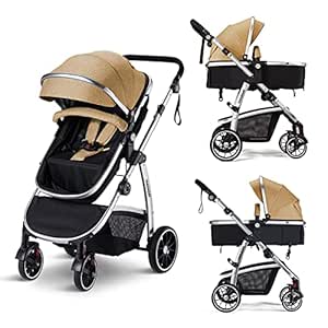 HAGADAY Baby Stroller, Infant Stroller with Reversible Seat, Newborn Stroller with Canopy，Baby Bassinet Stroller(Beige)