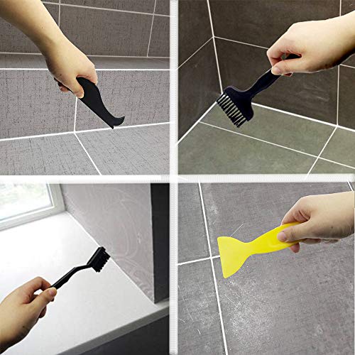 Angela&Alex Caulking Tool Kits 20 PCS Caulk Remover Silicone Grout Scraper Sealant Finishing Tool Nozzle Caulk Caps Replaceable Pads Black Yellow Cleaning Brushes for Bathroom Kitchen - Thumbnail 5
