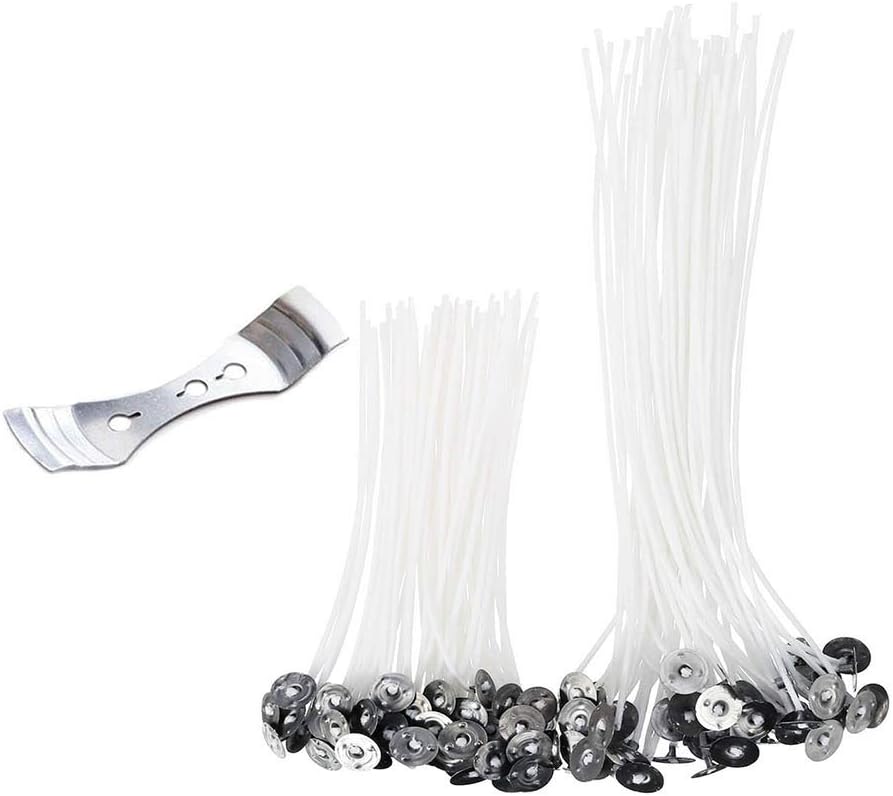 Candle Wicks, 100 Pieces Pre Waxed Wicks with Sustainer Kit for Candles Making Candle DIY(150 mm and 90 mm Long)