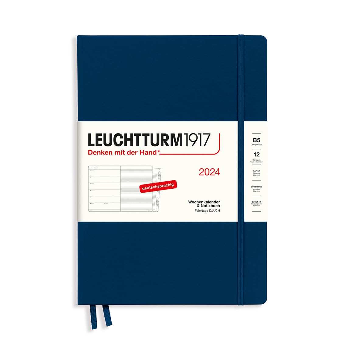 LEUCHTTURM1917 367753 Weekly Calendar & Notebook Composition (B5) 2024, with Extra Book for Addresses and Anniversaries, Navy, German, 12 Months