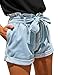 GRAPENT Women's High Waisted Removable Belt Sewn Cuff Wide Leg Denim Jean Shorts Light Blue Size M