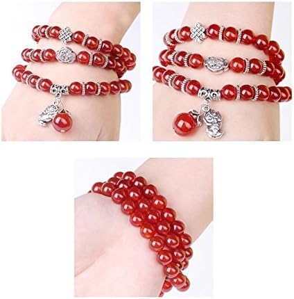 New Fashion Red Agate Beads Bracelet with Lucky Elephant to Ward Off Evil Energy, 6mm81 Prayer Bead Mala Bracelet Necklace