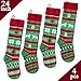 LimBridge Christmas Stockings, 4 Pack 24 inches Extra Long Stripe Snowflake Knit Knitted Xmas Rustic Personalized Large Stocking Decorations for Family Holiday Season Decor, White Red Green