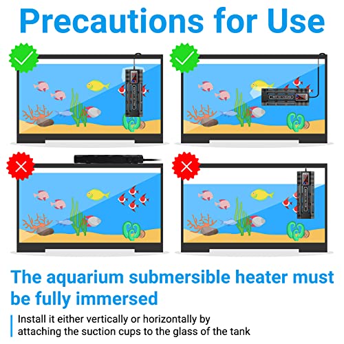 HiTauing Submersible Aquarium Heater, 200W/300W/500W Silicon Carbide Fish Tank Heater with Over