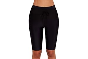 Ecupper Womens Swim Board Shorts Drawstring Swimsuit Bottoms Tankini Capris Long Swim Shorts