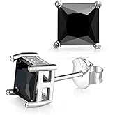 Unisex Princess cut Black Onyx 925 Sterling Silver Stud Earrings Platinum Plated Fine Jewelry for Men Women