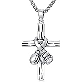 Lattd Boxing Gloves Cross Necklace 925 Sterling Silver Boxing Gloves Pendant Punk Jewelry Gifts, w/Stainless Steel Chain 22"+2"