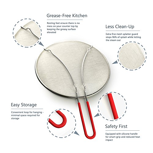 Splatter Screen for Cooking 13" - Silicone Handle - Stops Hot Oil Splash - Protects Skin from Burns - Grease Guard for Frying Pan Keeps Your Kitchen Clean - Heavy Duty Ultra Fine Mesh