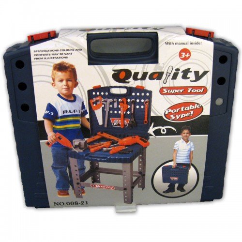 Realistic Toy Tool Set Workbench Kids Workshop Toolbench with "electric" drill