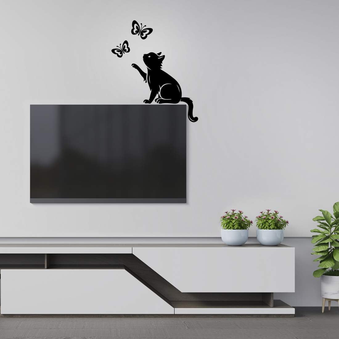 Cat Butterflies Wall Sticker Art Butterfly Decal Decor Vinyl Home Decoration Living transfers Cats Living Room Painting Kitchen Pets Animals Stickers Design Poster Tree Decals Wallpaper DIY Mural - Image 5