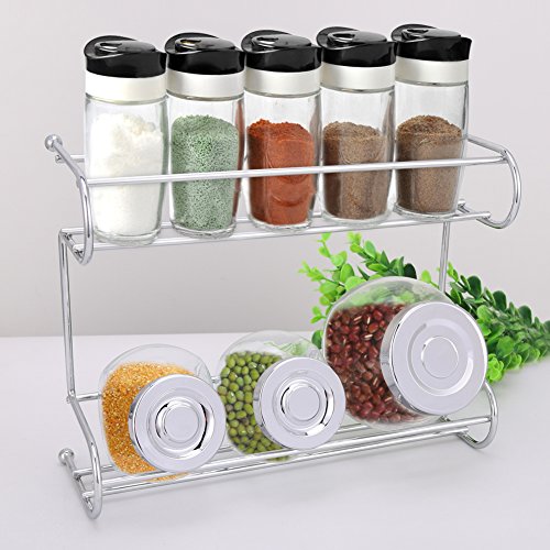 Spice Rack 2 Tier Silver Kitchen Countertop Storage ...