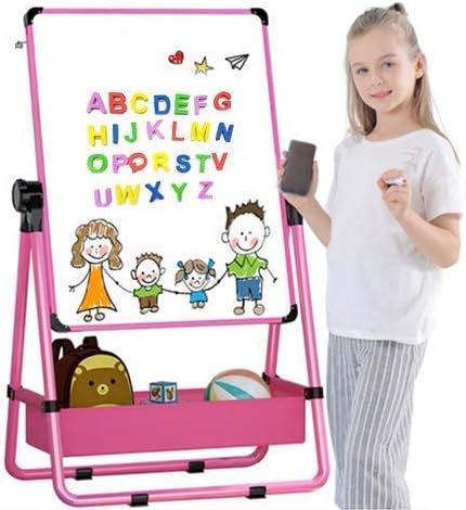 Rabbfay 子供用ダブルマグネットお絵かきボード アートイーゼル ホワイトボードブラックボード 調節可能