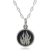 Sterling Silver Fire Element Charm Necklace, Double Sided Two Designs Alchemical Zodiac Pendant Jewelry, 18"