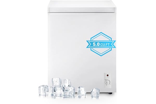 OOTDAY Deep Freezer, Mini Freezer with 7-Step Temperature Control, 5.0 cu.ft Small Deep Freezer, Chest Freezer with Removable Basket for Dormitories, Office, Bedroom and Small Living Spaces(White)