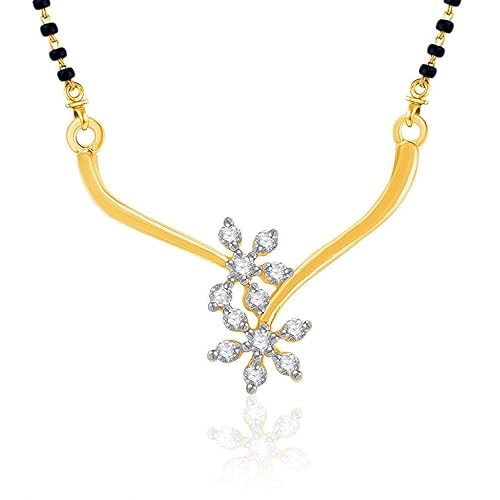 VK Jewels Two Flowers Gold and Rhodium Plated Alloy Mangalsutra for Women made with Cubic Zirconia - MP1130G [VKMP1130G]