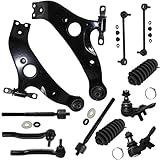 Detroit Axle - New 12pc Kit: Both (2) Front Lower Control Arms and (2) Lower Ball Joints and All (4) Inner and Outer Tie Rod Links w/ Rack Boots and (2) Sway Bar Links for [2004-2010 Toyota Sienna]